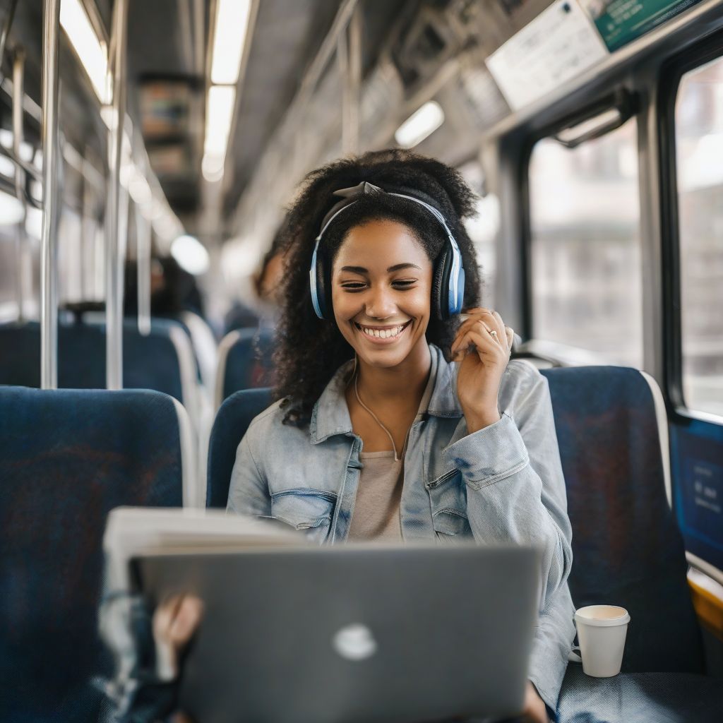 Woman Using Laptop While Commuting